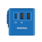 ⁦شاحن سفر تيار متردد 1-وورلد 70 واط GaN ب 3 منافذ وكيبل USB-C مدمج من Momax | أزرق⁩ - الصورة ⁦4⁩
