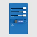 ⁦شاحن سفر تيار متردد 1-وورلد 70 واط GaN ب 3 منافذ وكيبل USB-C مدمج من Momax | أزرق⁩ - الصورة ⁦3⁩