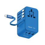 ⁦شاحن سفر تيار متردد 1-وورلد 70 واط GaN ب 3 منافذ وكيبل USB-C مدمج من Momax | أزرق⁩ - الصورة ⁦2⁩